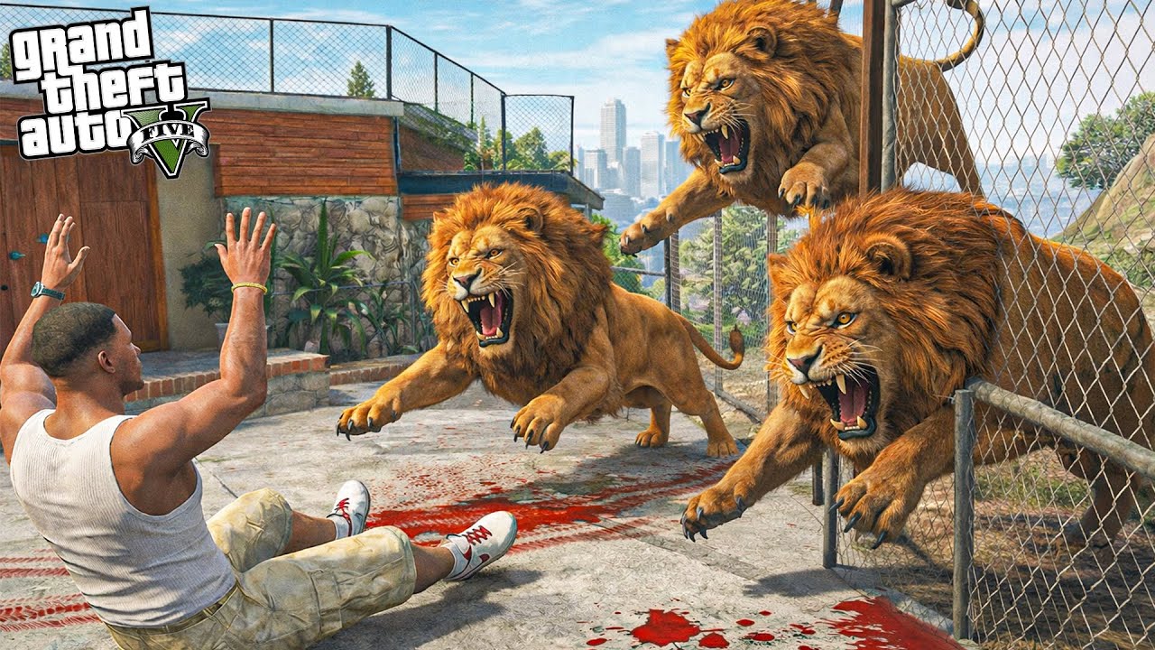 Franklin POURSUIVI par des Lions Dangereux à Los Santos | GTA 5 Mods
