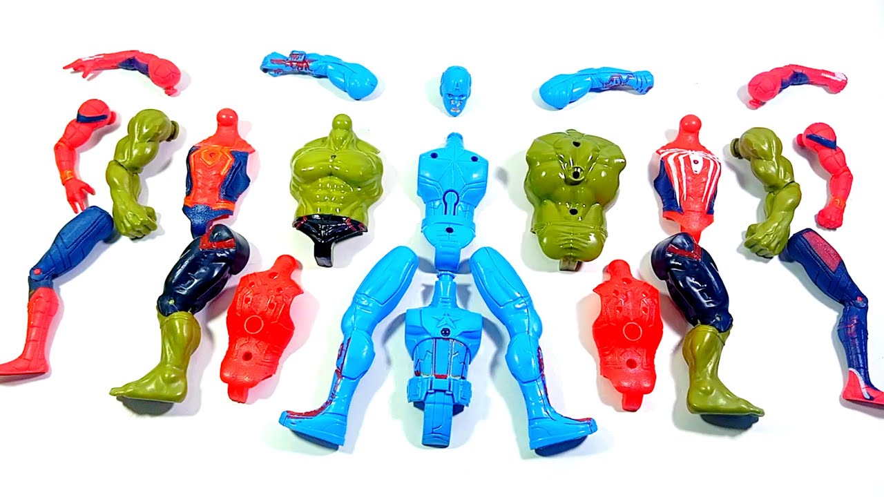 ASSEMBLE AVENGERS TOYS.. CAPTAIN AMERICA vs HULK SMASH vs RED SPIDERMAN vs SPIDERMAN MILES MORALES..