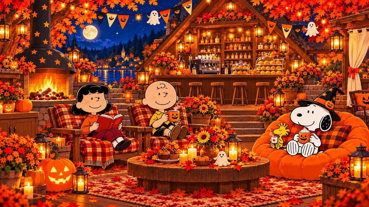 Snoopy by the Moonlit Lake 🎃 Peaceful Halloween Jazz for Reading & Unwinding
