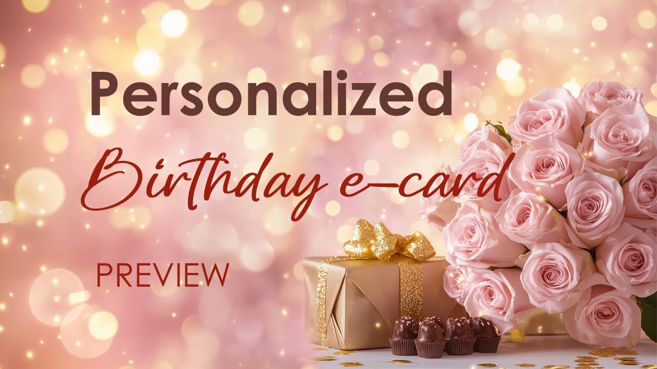 Customizable greeting ecard with Personalized Name | Pink Birthday E-Card