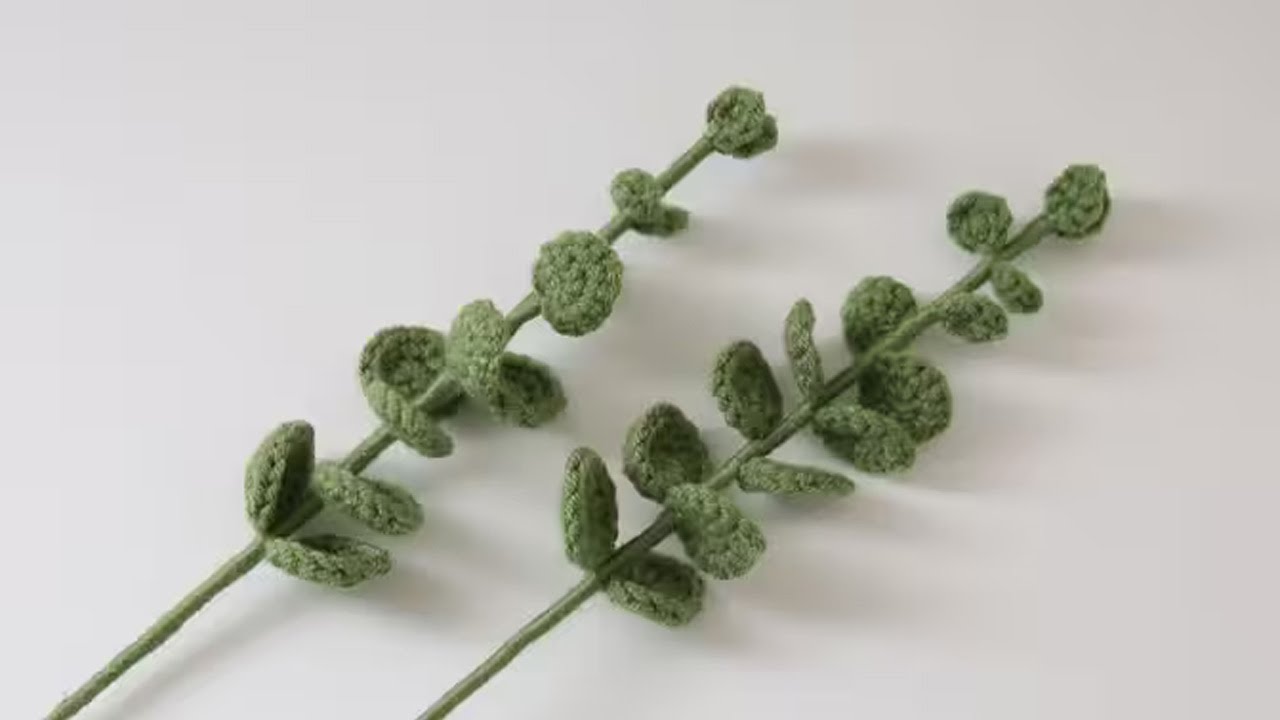 【米苏手作】尤加利叶子钩针花朵毛线花束 diy手工教程 零基础教学适合新手