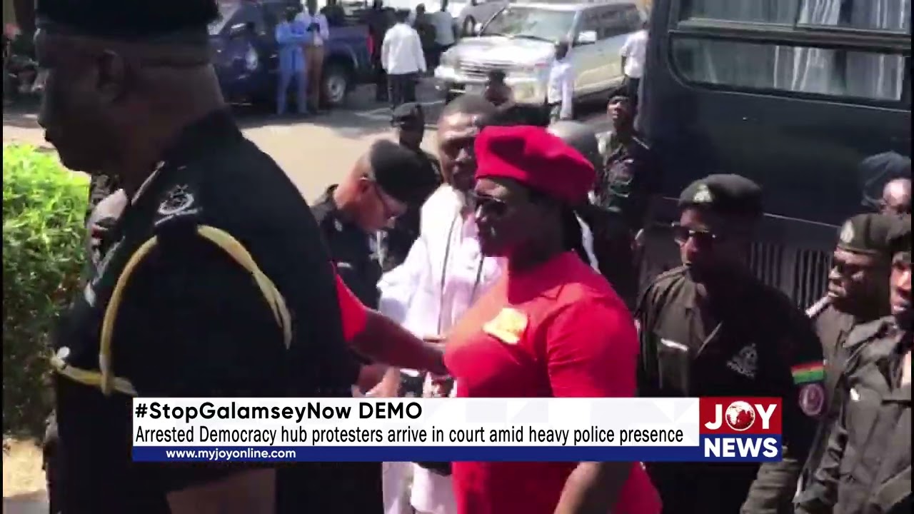 #StopGalamseyNow Demo: Arrested Democracy hub protesters arrive in court amid heavy police presence.
