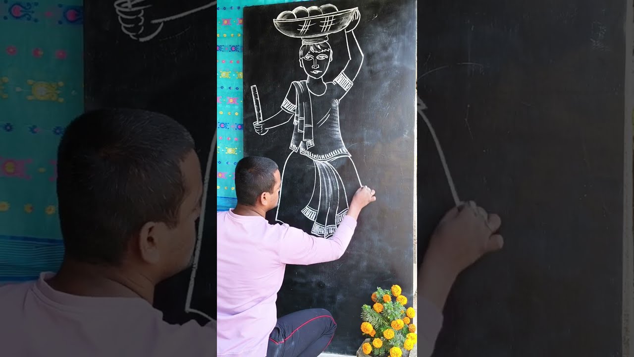 How to easy men figure draw | chalk on blackboard ❤️ #drawing #man