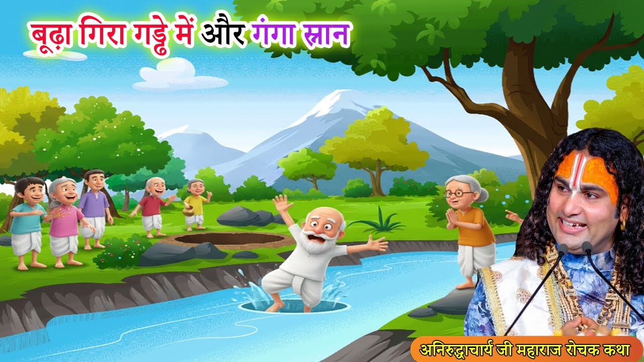 बूढ़ा गिरा गड्ढे में और गंगा स्नान - रोचक कथा | Dharmik Kahaniya #aniruddhacharyaji