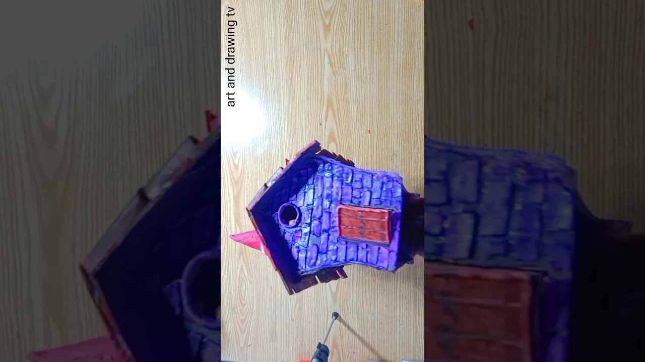 house model with card board, clay and woolen||mini house model