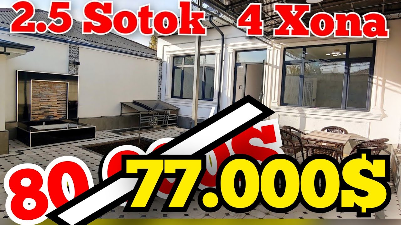 77.000$ ga 2.5 sotok 4 xonalik yangi hovli sotiladi.