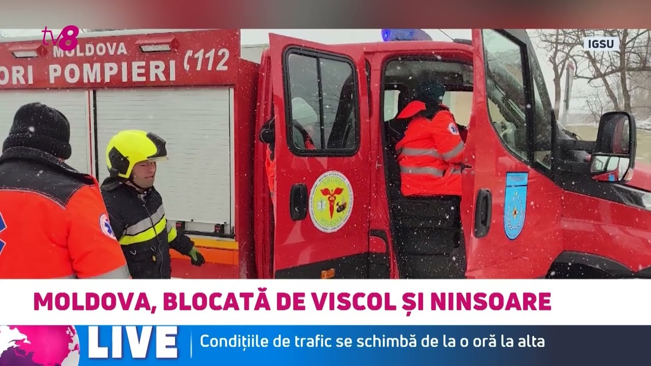 Ninsoarea dă bătăi de cap: Microbuz cu 5 pasageri blocat în nămeți și copac doborât peste carosabil