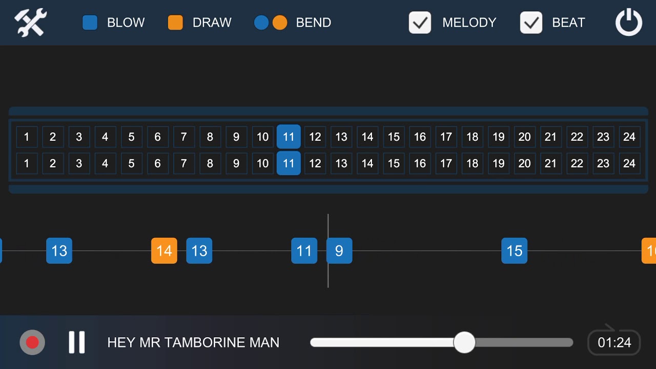 Hey Mr Tamborine Man - Harmonica Tab Tutorial Tremolo 24 Holes
