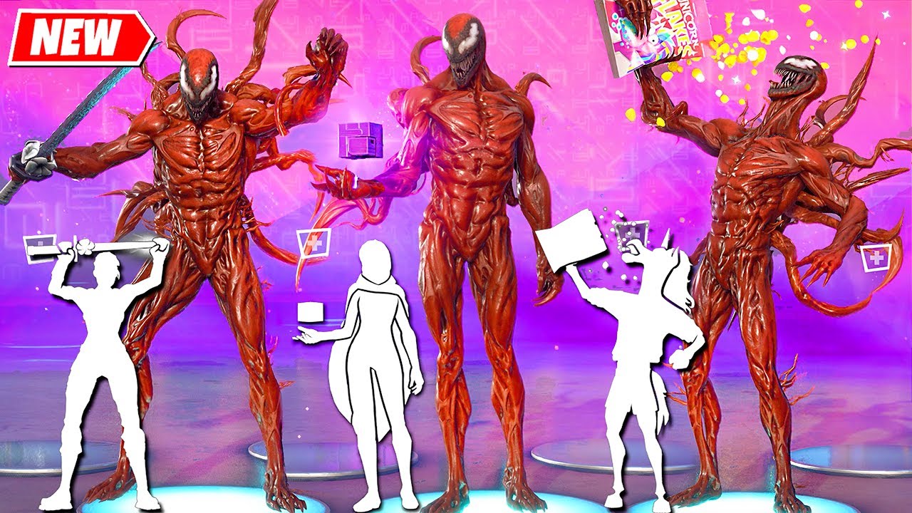 Carnage Fortnite (all styles) doing all Built-In Emotes #FortniteCubed