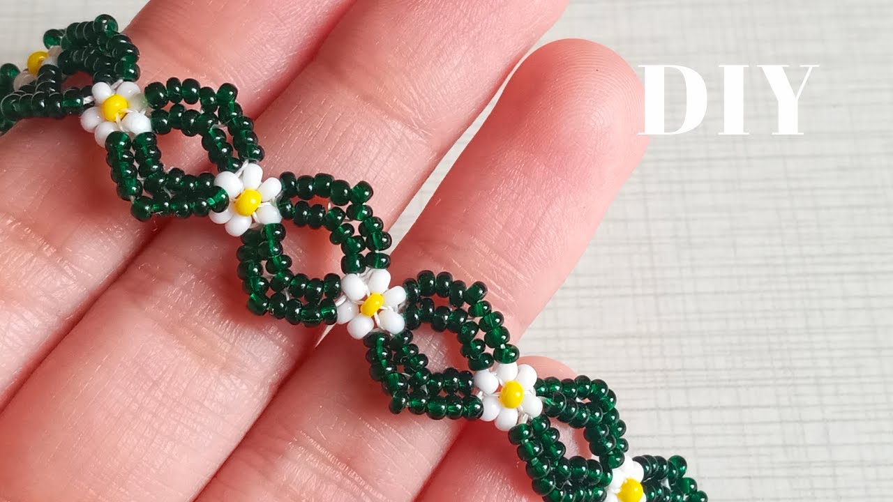 Daisy beaded bracelet/Seed beads jewelry making
