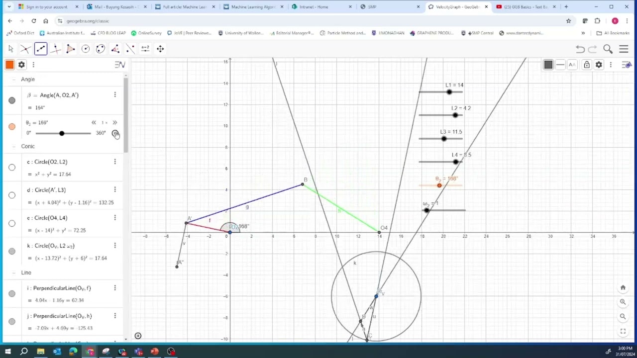 Construction of Velocity Polygon of 4 bar linkage mechanism in GeoGebra