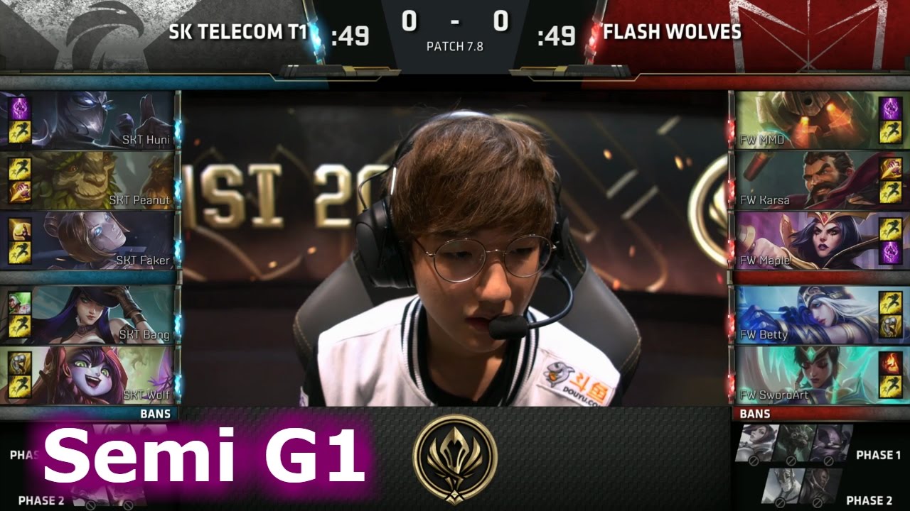 SK Telecom T1 vs Flash Wolves | Game 1 Semi Finals LoL MSI 2017 Play-Offs | SKT vs FW G1