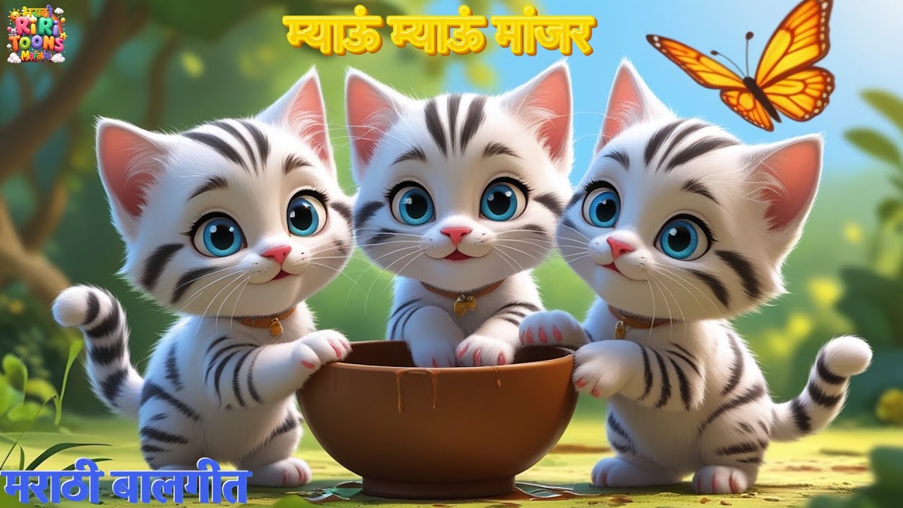 म्याऊं म्याऊं मांजर 🐱 | Marathi Kids Rhyme | Cute Nursery Song | Kids Animation | Marathi Rhymes