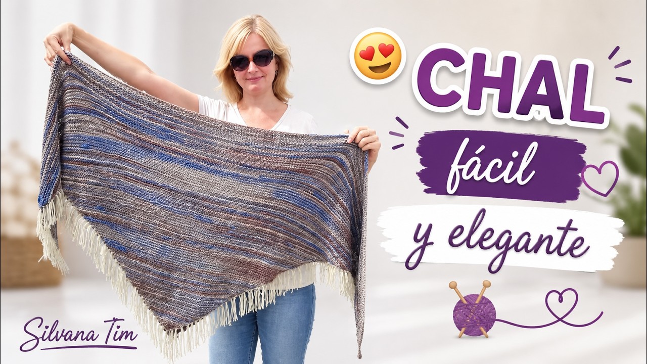 Cómo Tejer CHAL a dos Agujas con flecos muy fácil. Tejido con dos agujas / silvana tim # 554