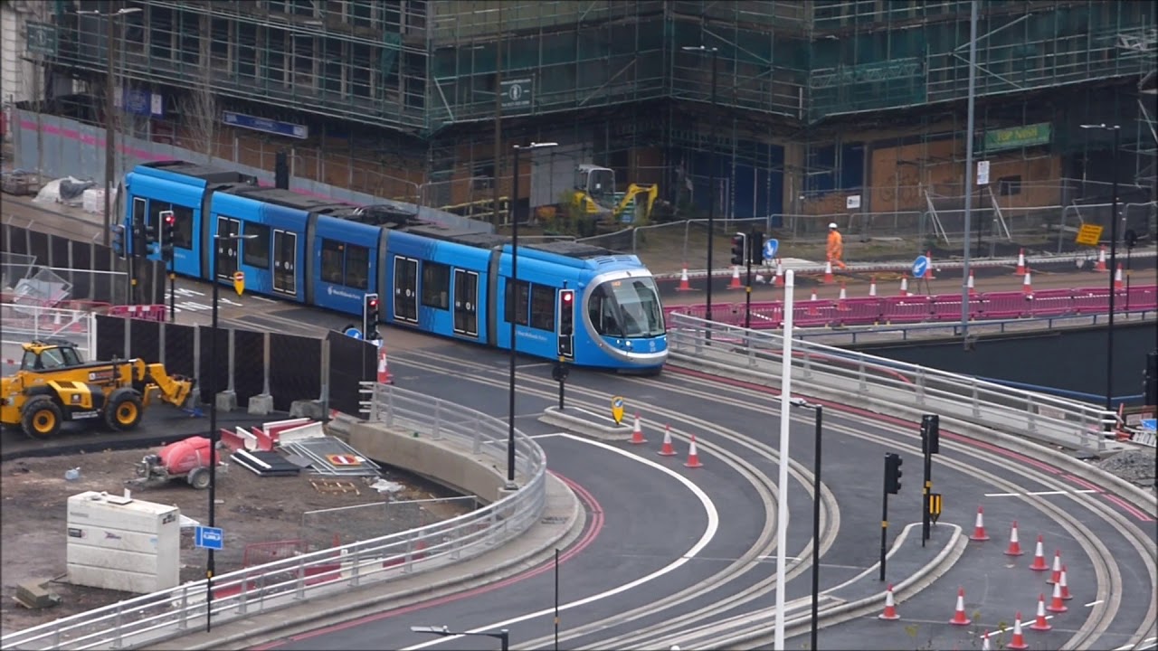 West Midlands Metro tram 23 on a test run to Centenary Square