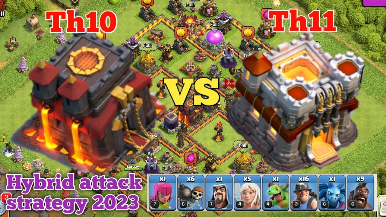 Th10 vs th11 queen charge hybrid attack strategy 2023 | Clash of clans