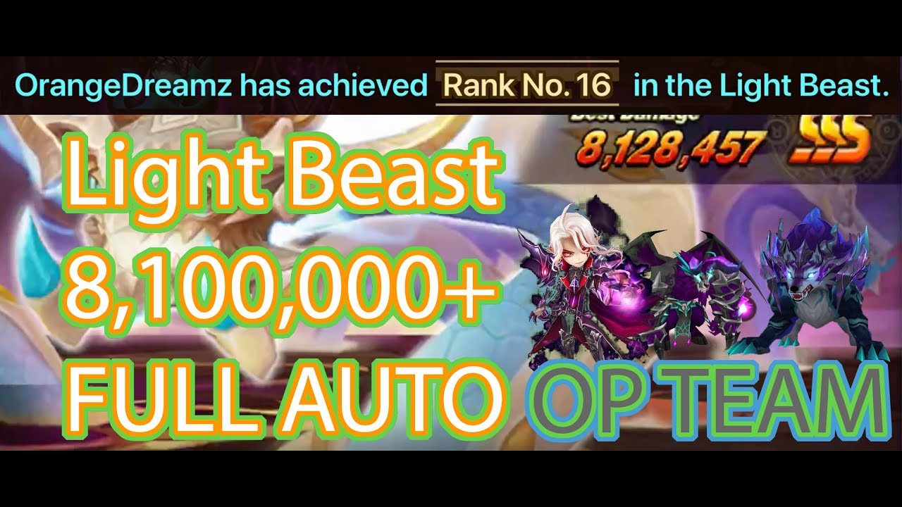 Summoners War: Light Rift Beast 8,100,000+ score SSS RANK FULL AUTO TEAM using Kro, Eirgar, ZERATU