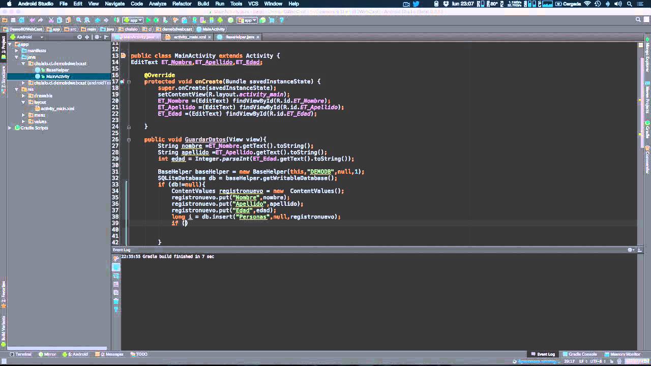 Bases de Datos con Android,  Ingresar y Listar