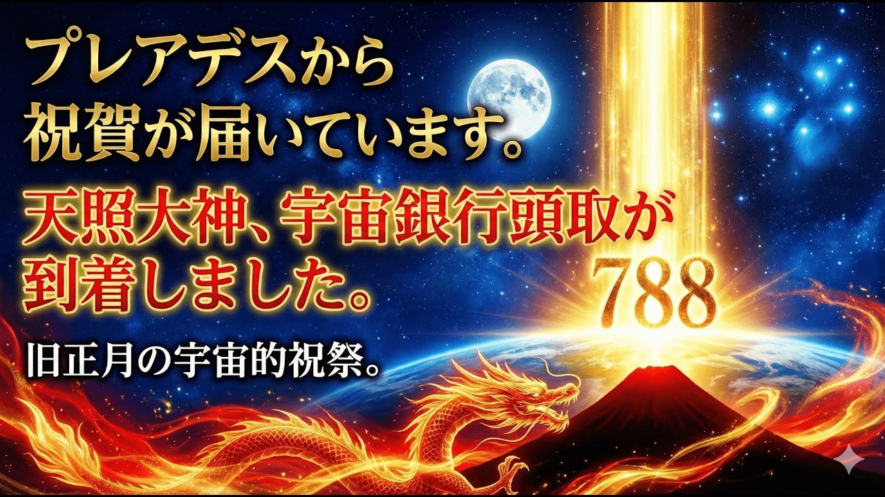 天照大神、宇宙銀行頭取から祝賀が届いています。地球は旧暦新年を迎えました。日本に龍脈が発生しています。