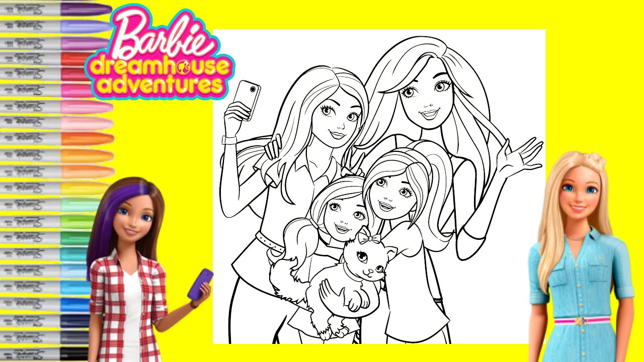 Barbie Dreamhouse Adventure Coloring Book Page Barbie and Sisters Skipper Stacie and Chelsea