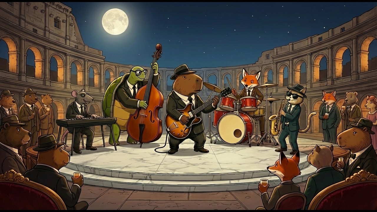 Midnight Capybaras at the Roman Moonlight Colosseum – Deep Bass Jazz for Focus & Multitasking