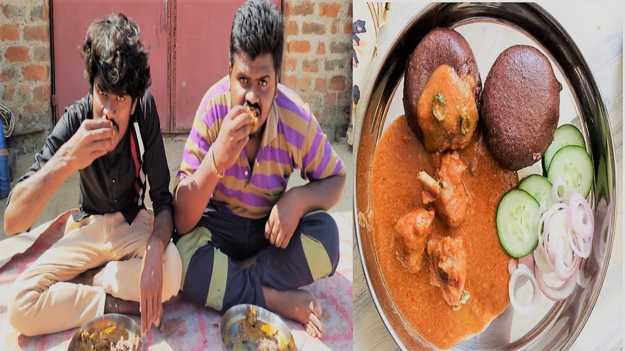 karnatakas best recipe ragi mudde with chicken curry!!from vokkaleri village cooking kannada