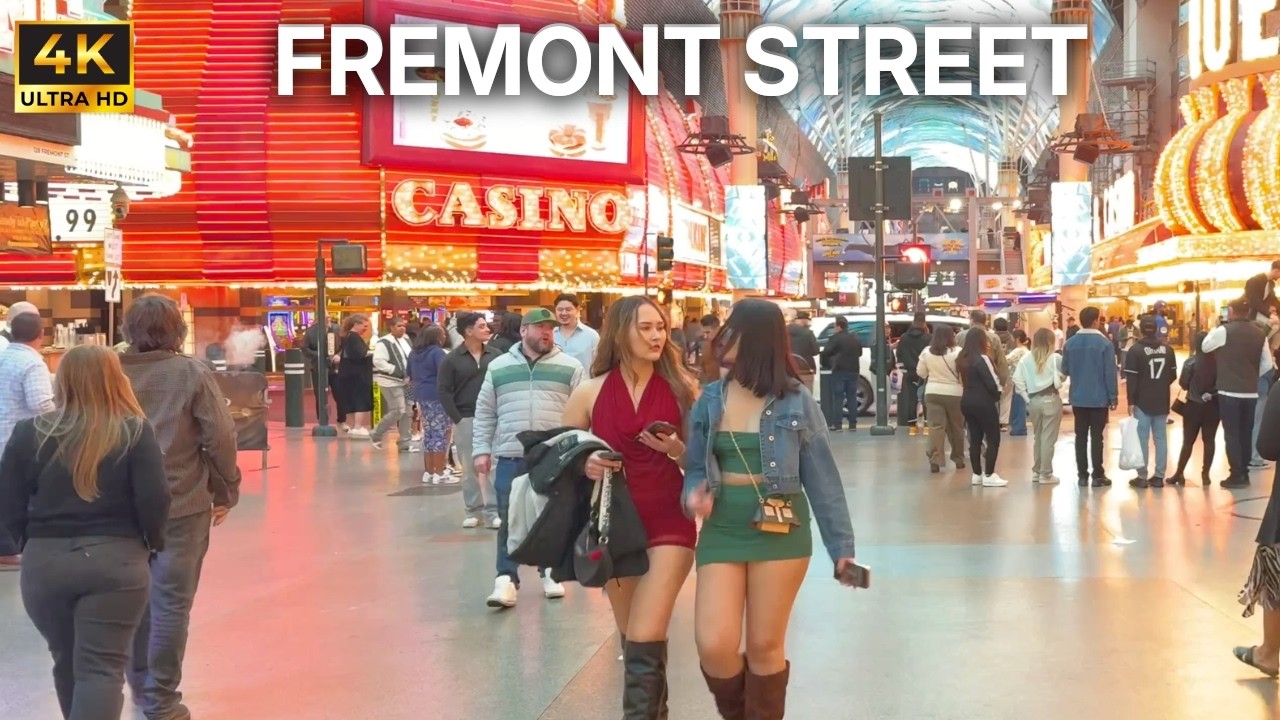 Fremont Street Experience Busy Night – Las Vegas Downtown Nightlife Tour | February 2026 [4K HDR]