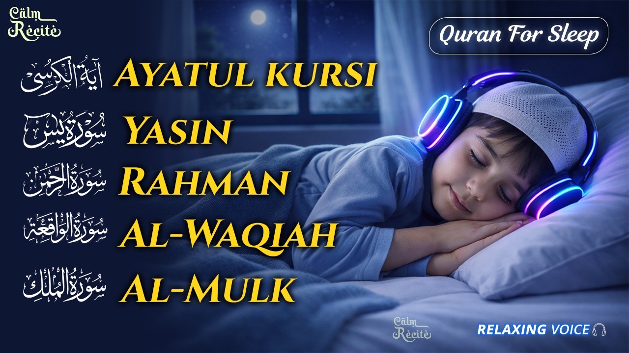 Relaxing Quran Recitation for Deep Sleep | Surah Fatiha, Ayatul Kursi, Rahman, Mulk, Yasin, Waqiah