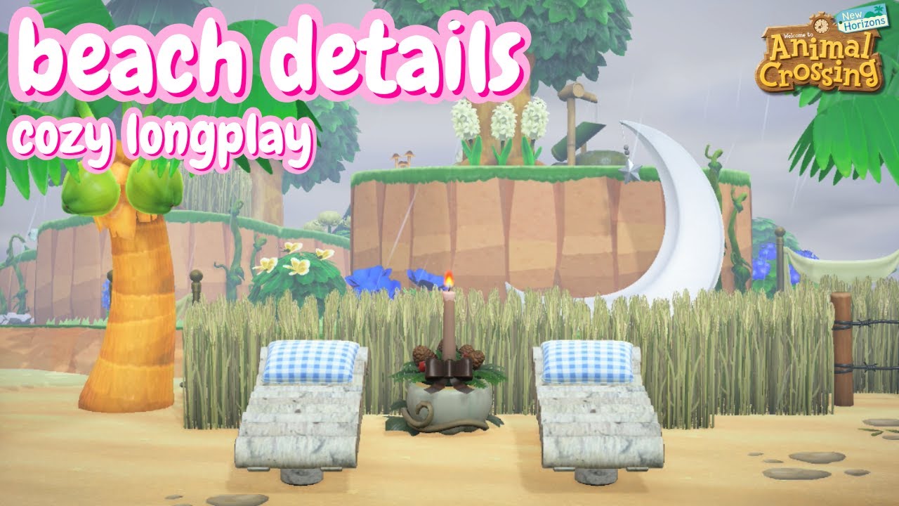 Cozy Rainy Longplay | Beach Details & Fishing (no commentary, no ads) ~ Animal Crossing New Horizons