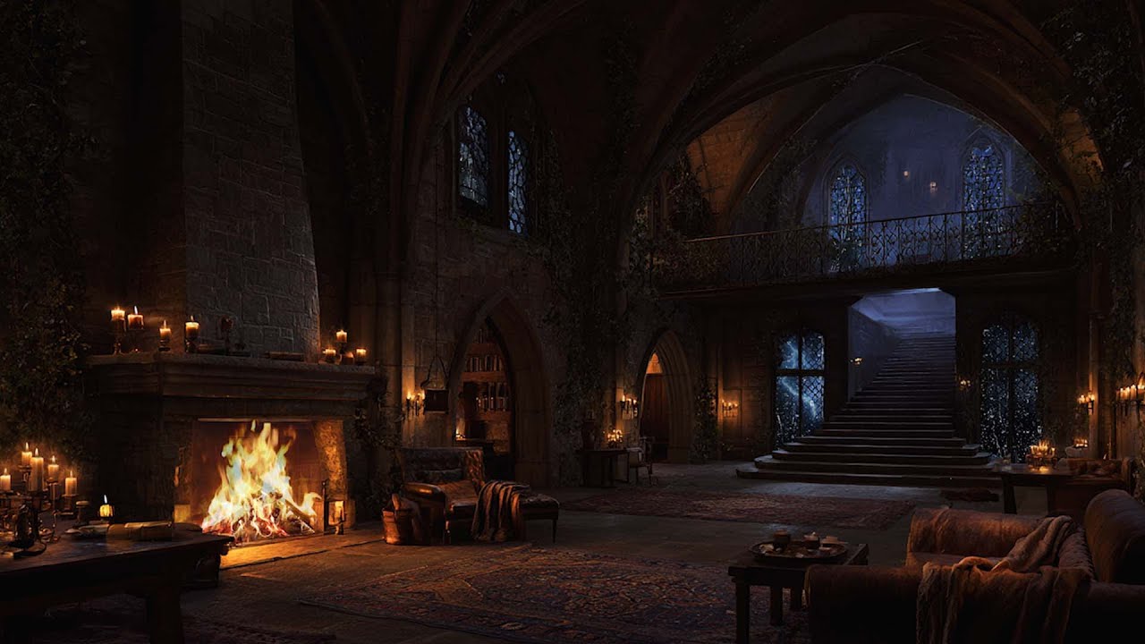 Enchanted Castle Ambience &ndash; Mysterious Rainstorm, Thunder and Cozy Firelight for Relaxation