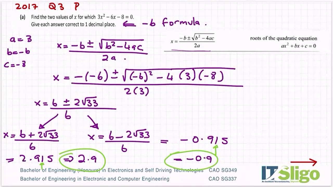 Functions and Calculus 2017 Q3 Paper 1 Leaving Cert Ordinary Level Maths