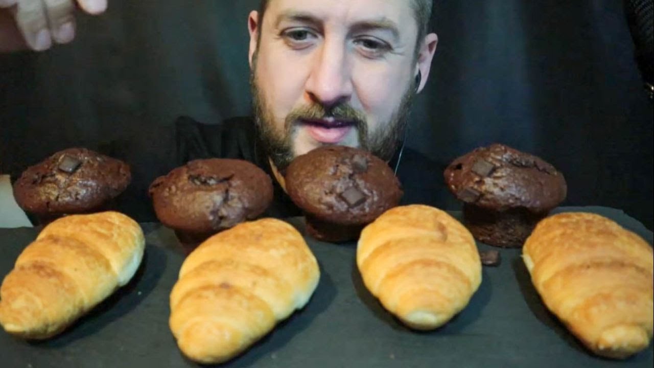 ASMR Eating CHOCOLATE CROISSANTS and Double CHOCOLATE MUFFINS | Eating Show Eating Sounds MUKBANG