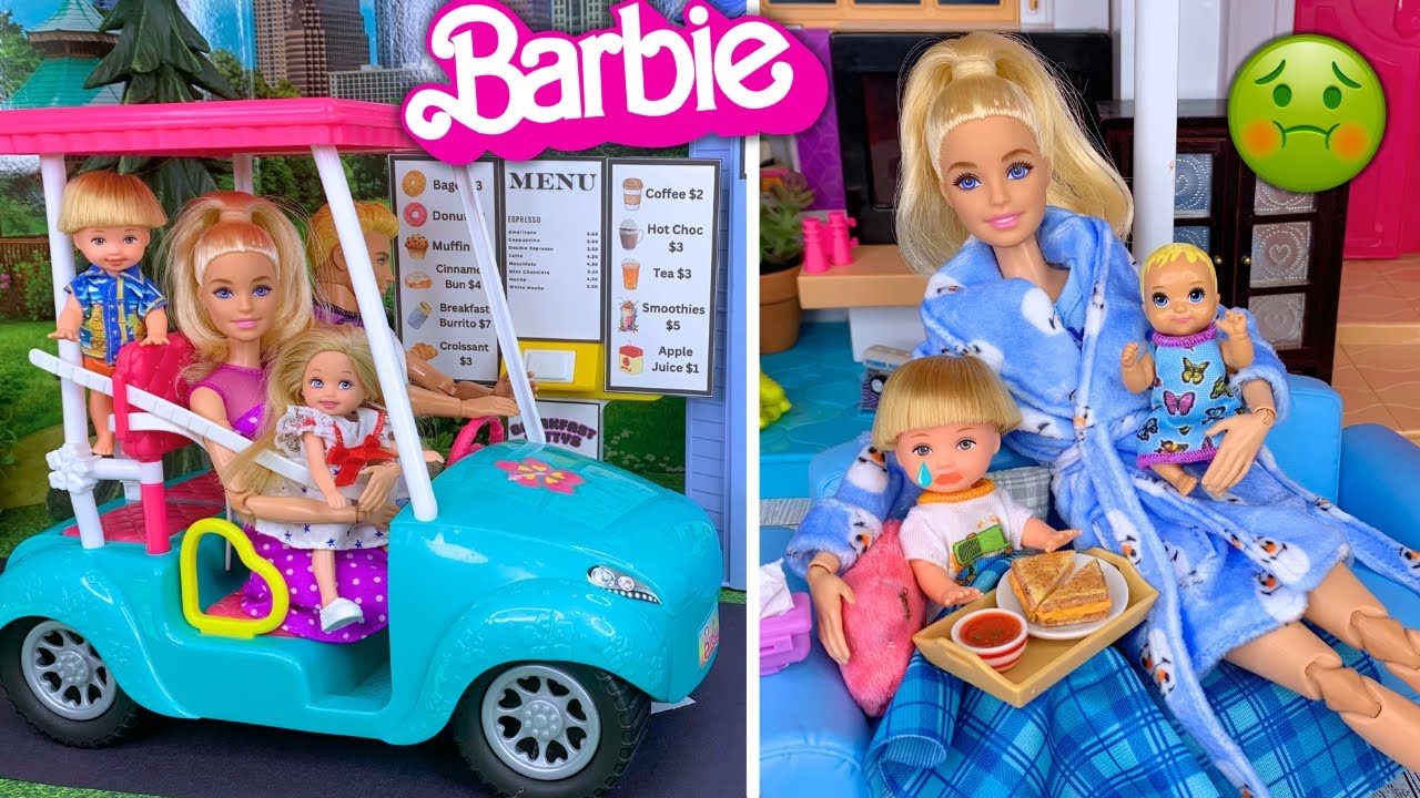 Barbie & Ken Doll Family Toddler Get Well Routine and Drive Thru Story