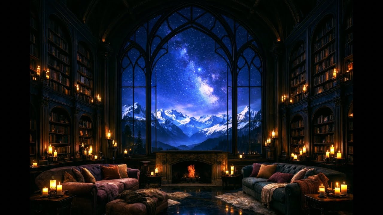 Celestial Castle Library at Night 🌙 | Fantasy Ambience for Reading, Studying & Relaxing | 2 Hours