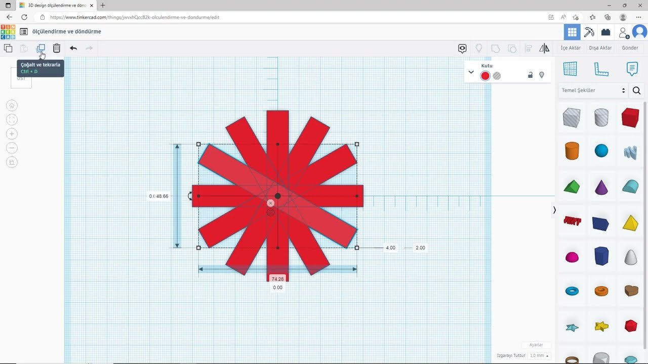 Tinkercad Dersleri: Nesne &ccedil;oğalt ve tekrarla aracının kullanımı