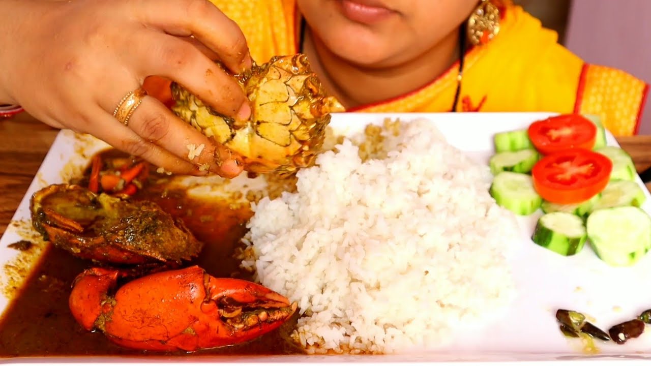 Eating Spicy Crab Curry With Rice |Eating show