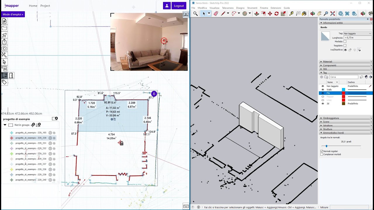 Videoguida - Rilievo Facile e Veloce con Nuvola di Punti di iMapper, Disegno 2D, 3D in Sketchup