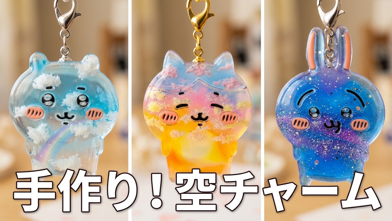 【レジン】空に溶ける「ちいかわ」🌟ラバーキーホルダーからも作れるよ✨モールドから自作なので動画が長くなっちゃった💦