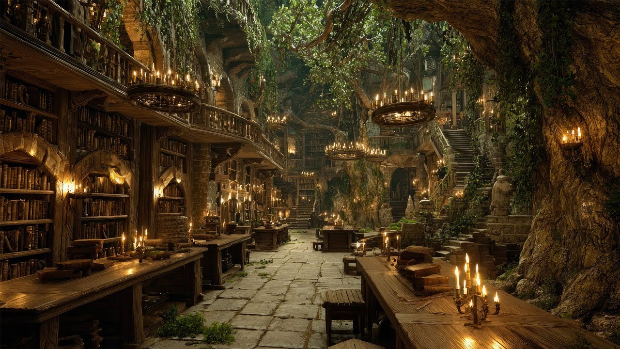 Medieval Forest Library with Candlelight | Medieval Soundscapes for Study and Reading