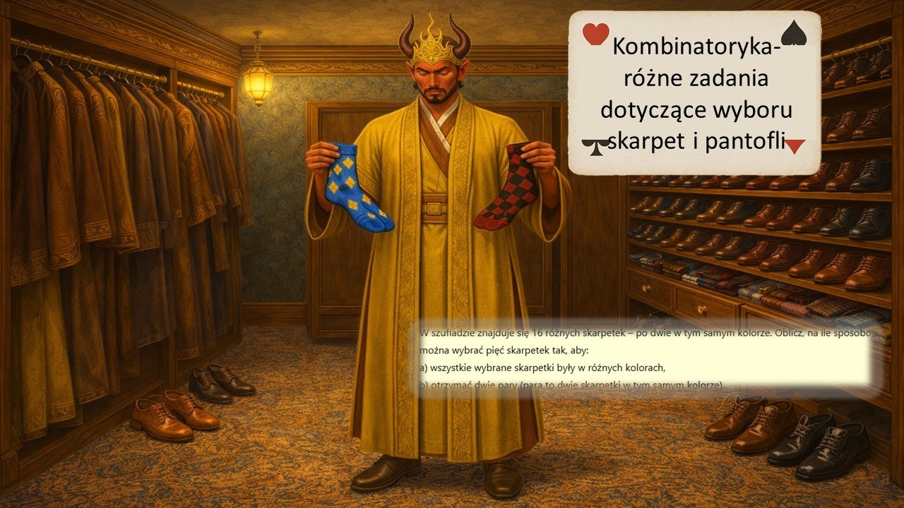Kombinatoryka- różne zadania dotyczące wyboru skarpet i pantofli