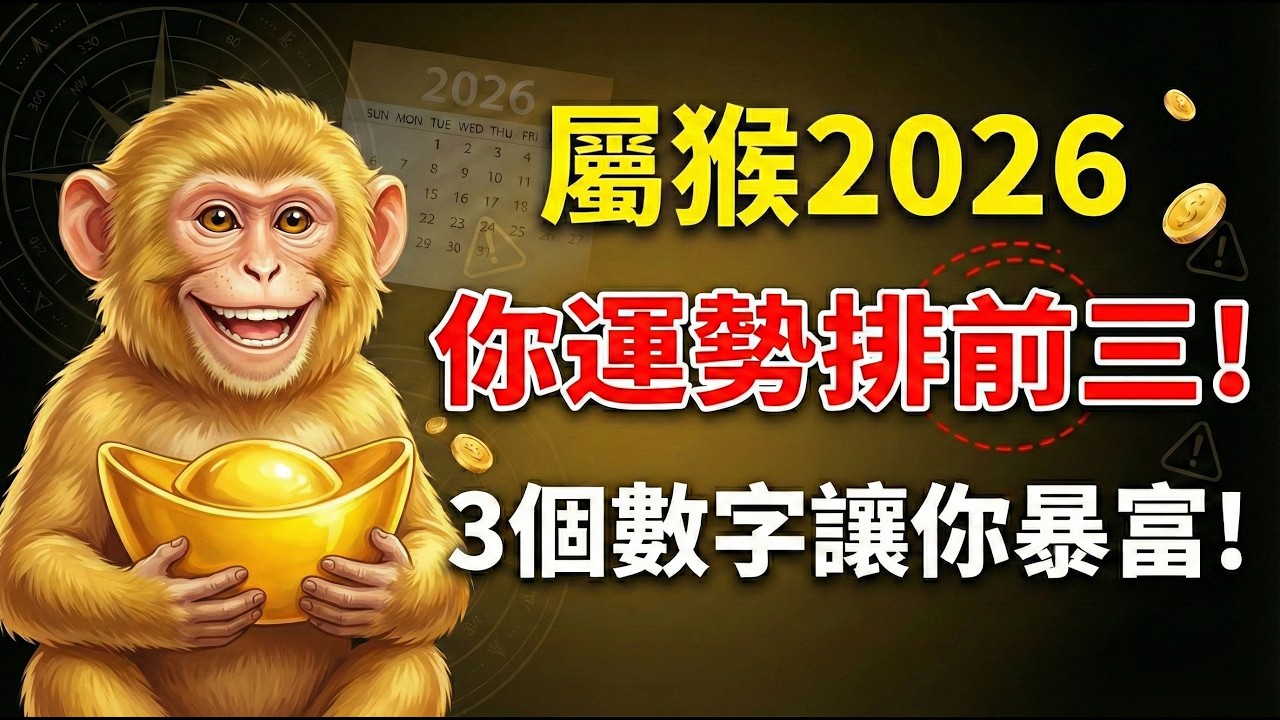 生肖猴2026年運勢排行前三！勢如破竹，屬猴的人今年一定要抓住這三個「發財數字」！#2026生肖猴運勢 #屬猴2026運勢 #財運 #發財數字 #招財風水 #偏財運 #生肖猴 #招財 #改運 #屬猴