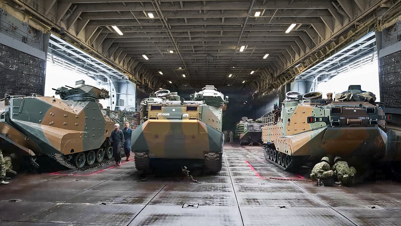 Inside Gigantic Ship Launching US and Japanese AAVs During Beach Assault
