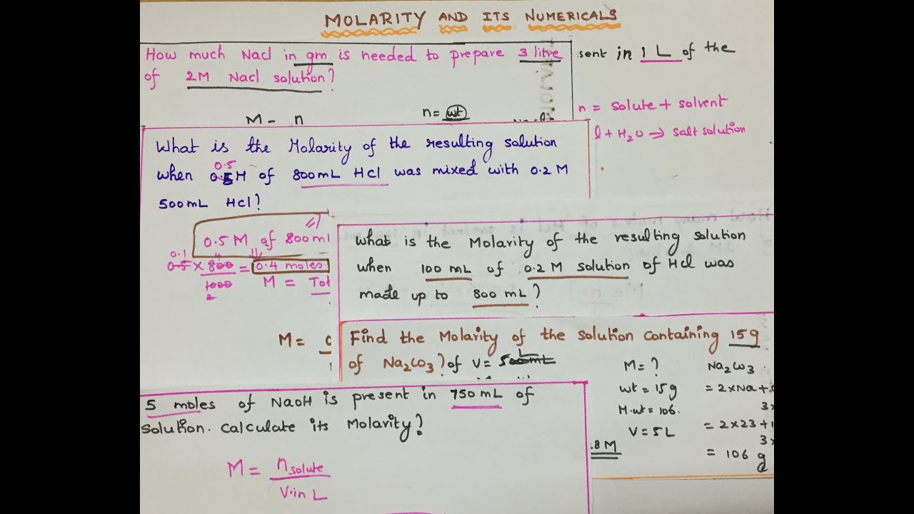 Molarity and its related Numericals - Covered in one video