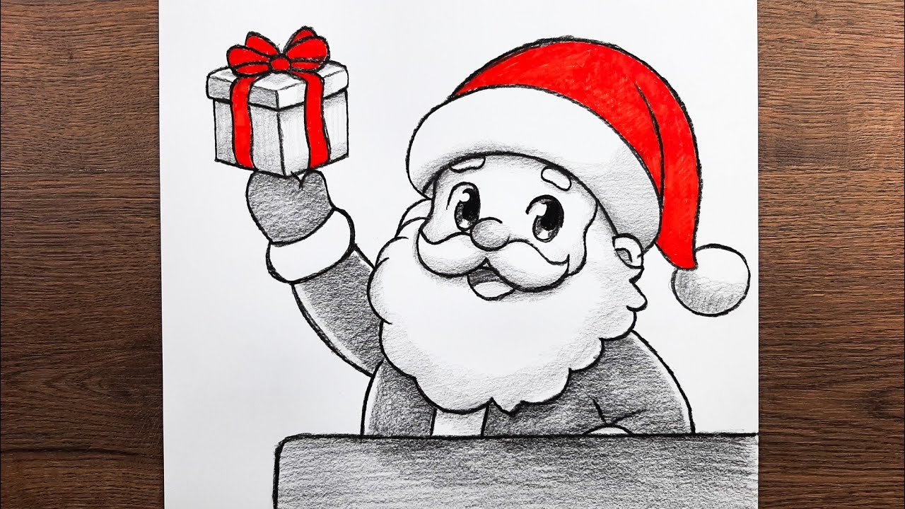 Mutlu yıllar hediyesi veren Noel baba adım adım nasıl çizilir - Kolay yılbaşı resmi çizimi 2026