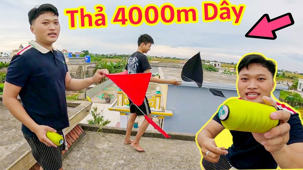 Chơi Lớn Thả 4000m Dây Cho Diều 1m2 Đu Đỉnh Xem Diều Ai Rơi Trước