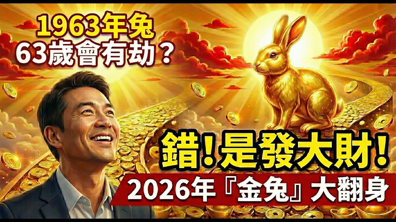 1963年屬兔人，63歲有劫？錯！這是『玉兔轉運』化『金兔』！2026年財運滾滾，富貴臨門的就是你！#1963年屬兔 #屬兔運勢 #2026年生肖兔運勢 #生肖兔運勢 #屬兔 #財運 #改運 #生肖兔