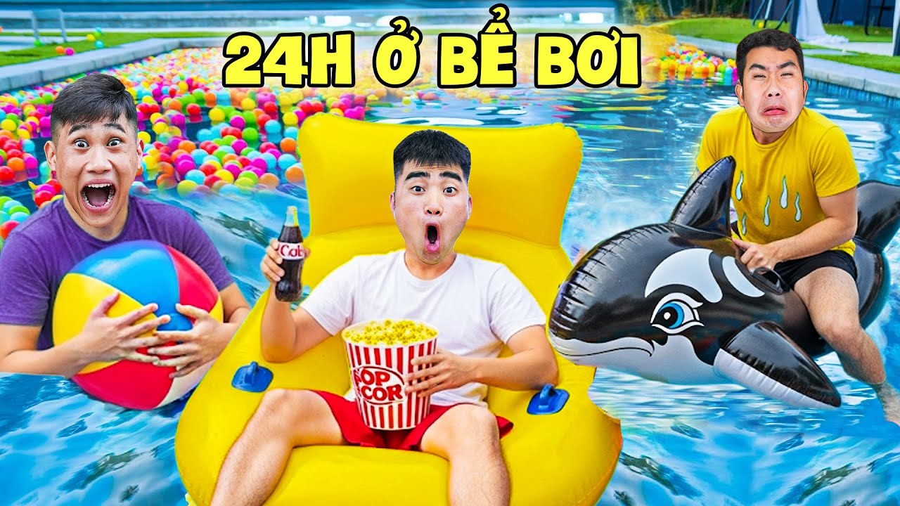 Gấu Đỏ TV - Thử Thách Người Cuối Cùng Còn Ở Bể Bơi Sẽ Thắng 10 Triệu