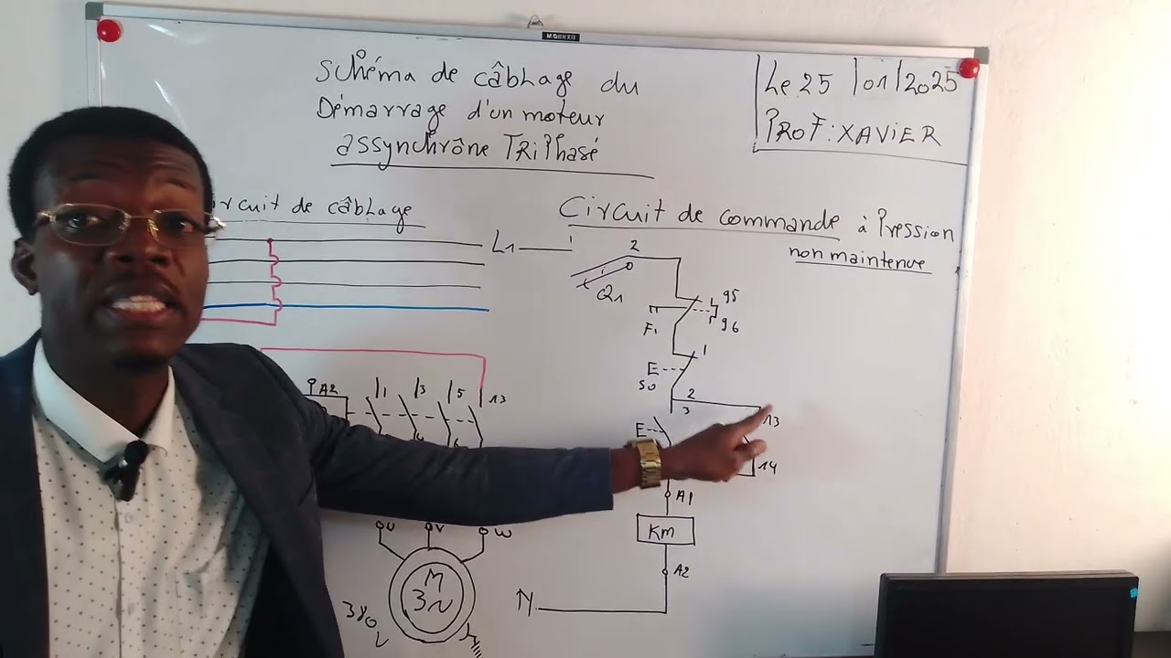 Schéma de câblage d'un moteur assynchrône triphasé un sens de rotation. 