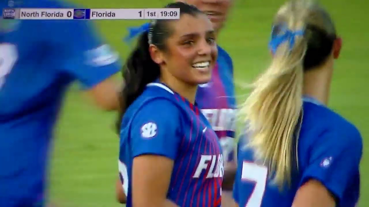 Florida women's soccer's Kai Tsakiris free kick goal after being fouled just outside penalty box