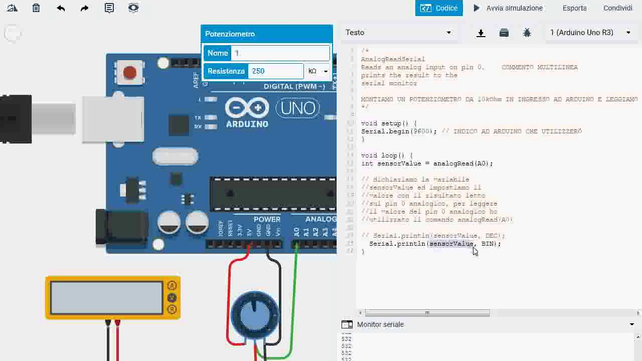 CLASSE I Conversione ADC visualizziamo il valore Analogico con Multimetro ed il Digitale con Monitor